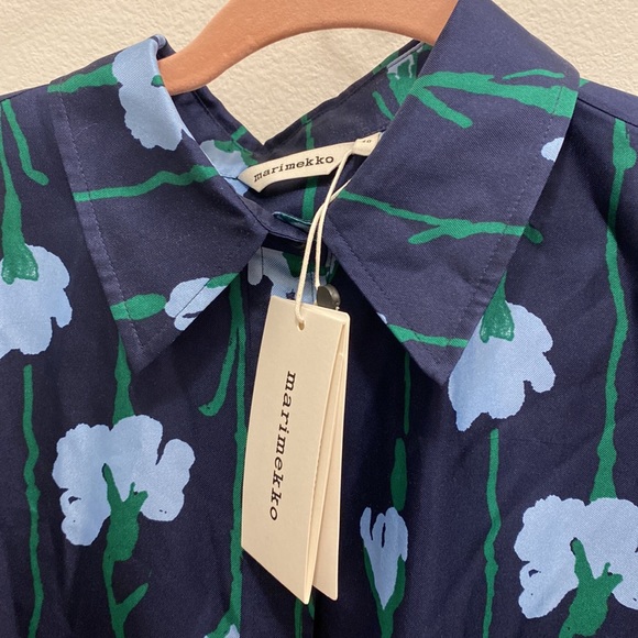 NWT 100% Silk Marimekko Button-Up Shirt Sz 10/12 - Picture 3 of 5